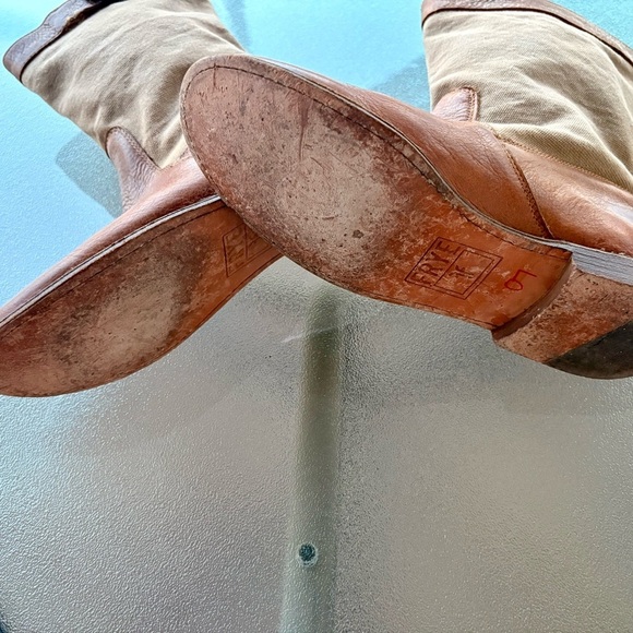 Frye Tan Leather Canvas Mid Calf Boots Size 8 Western Buckle Riding Boots - Picture 5 of 8